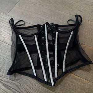 Black Sheer Corset with Silver Accents